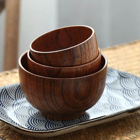 Wooden Bowl Japanese Style Wood Rice Soup Bowl Salad Bowl Food Container Large Small Bowl for Kids Tableware Wooden Utensils - Mubimart