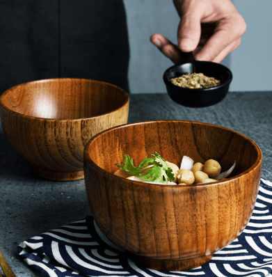 Wooden Bowl Japanese Style Wood Rice Soup Bowl Salad Bowl Food Container Large Small Bowl for Kids Tableware Wooden Utensils - Mubimart