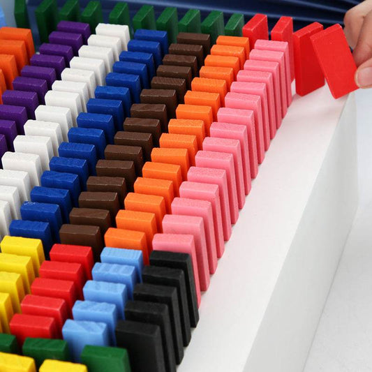 Wooden Domino Blocks Building Toy Kits Color Sort Rainbow Dominoes Games Educational Wood Block Toys For Children Kids Gifts - Mubimart