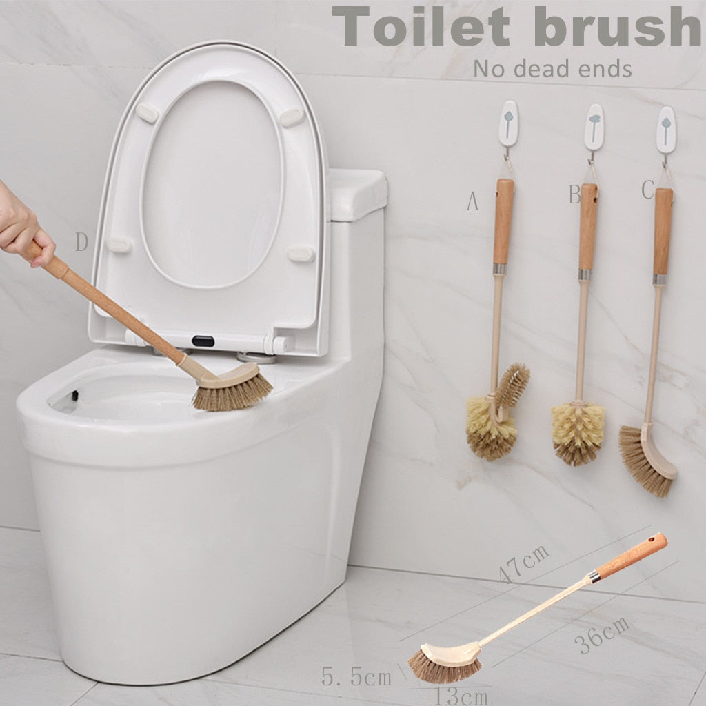 Wooden Household Handle Toilet Brush Cleaning Tools Bathroom Cleaning Brush Kitchen Floor Cleaner Brushes - Mubimart - Toilet brush 