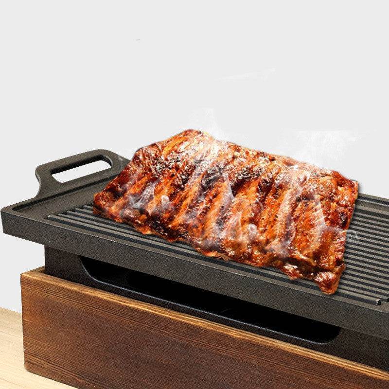 Wooden Seat Korean Style Grill Pan Grill Household Smokeless - Mubimart
