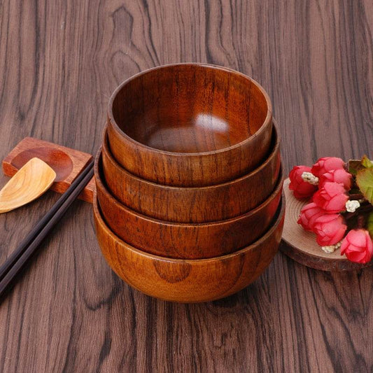 Wooden round wooden bowl - Mubimart