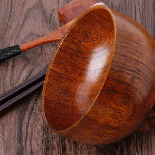 Wooden round wooden bowl - Mubimart