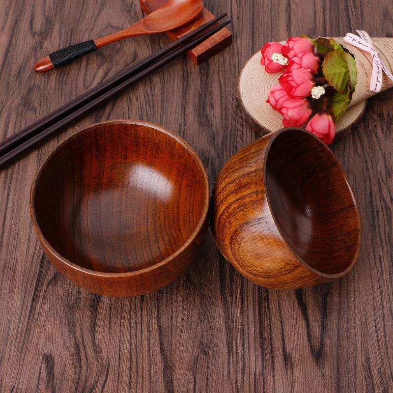 Wooden round wooden bowl - Mubimart
