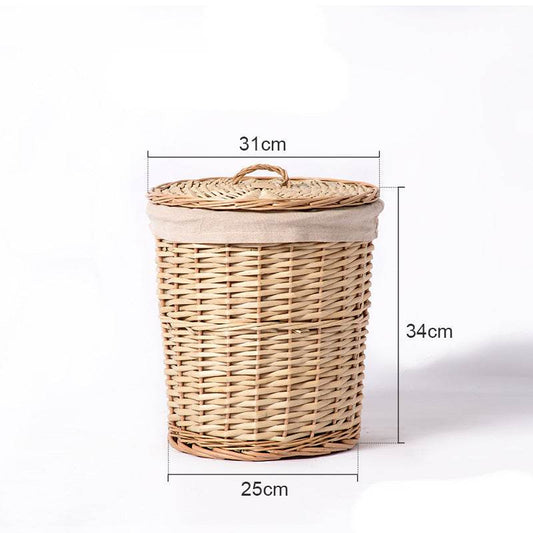 Woven Round Laundry Hamper Storage With Lid - Mubimart