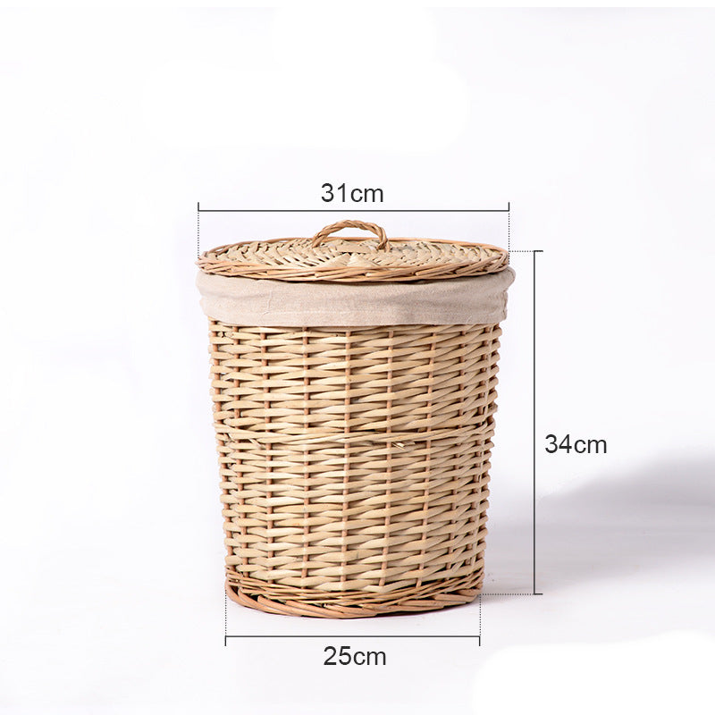 Woven Round Laundry Hamper Storage With Lid - Mubimart -  