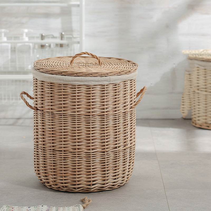 Woven Round Laundry Hamper Storage With Lid - Mubimart