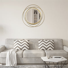 Wrought Iron Round Frame Decorative Wall-Mounted Mirror Gold Leaf Wall-Mounted Mirror - Mubimart -  