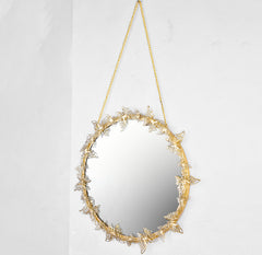 Wrought Iron Round Frame Decorative Wall-Mounted Mirror Gold Leaf Wall-Mounted Mirror - Mubimart -  