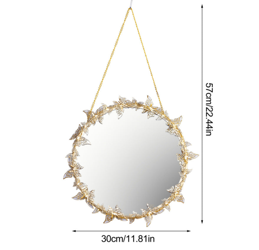 Wrought Iron Round Frame Decorative Wall-Mounted Mirror Gold Leaf Wall-Mounted Mirror - Mubimart -  