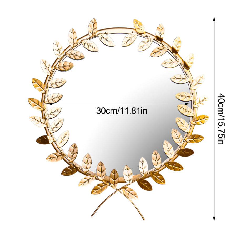 Wrought Iron Round Frame Decorative Wall-Mounted Mirror Gold Leaf Wall-Mounted Mirror - Mubimart
