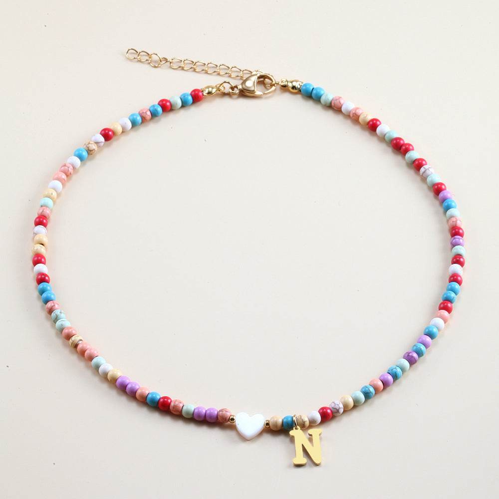 Colorful Beads Initial Choker For Women Stainless Steel Lett - Mubimart