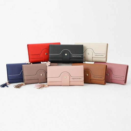 Geometric Alphabet Buckle Clutch Tassel Petal Long Ladies Wallet - Mubimart