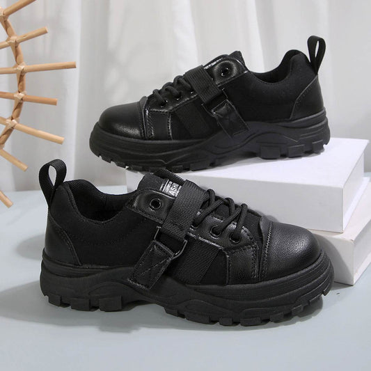 Lace-up Canvas Shoes With Hook Design Fashion Breathable Thick-soled Round-toe Casual Shoes For Women Sneakers - Mubimart