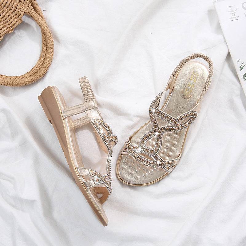 Rhinestone Sandals Bohemia Wedge Sandals Women - Mubimart
