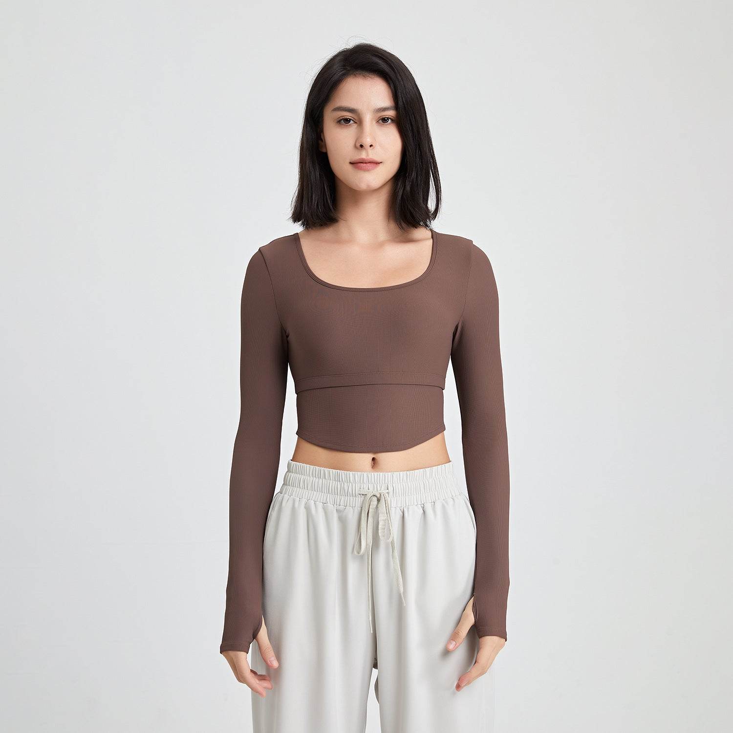 Yoga Suit Long Sleeve With Chest Pad Workout Top - Mubimart