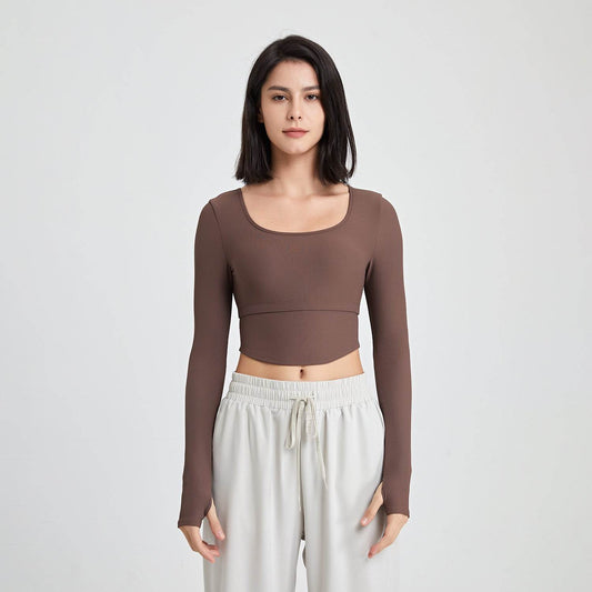 Yoga Suit Long Sleeve With Chest Pad Workout Top - Mubimart