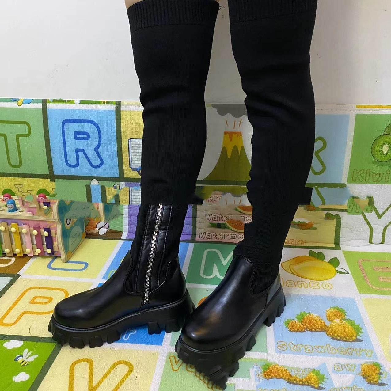 Socks Boots Female Knitted Platform Over-the-knee Boots - Mubimart