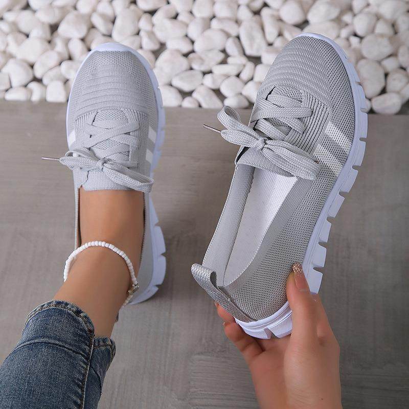 Casual Lace-up Mesh Shoes Preppy Flats Walking Running Sports Shoes Sneakers For Women - Mubimart