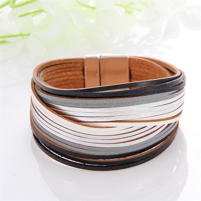 New Popular Multi-color Leather Charm Bracelet Men And Women Same Ornament Can Be Used As Gifts - Mubimart