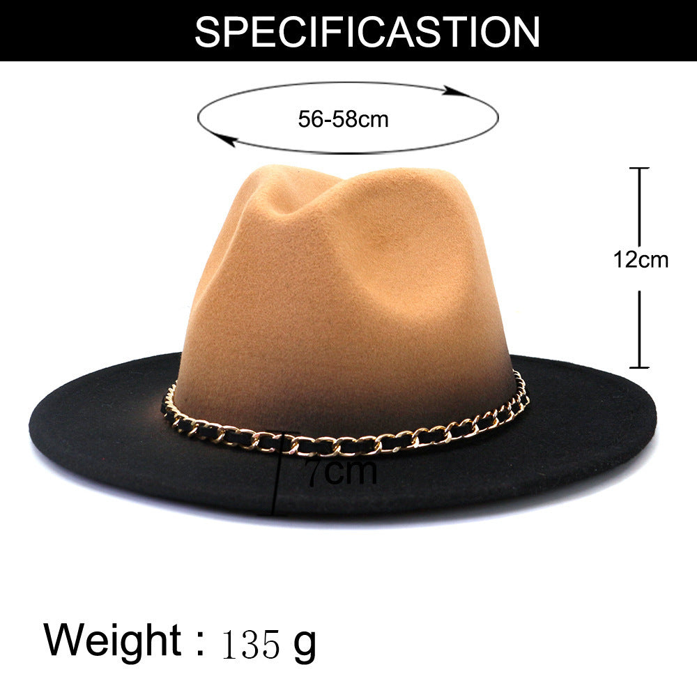 Painted Woolen Flat Brim Autumn And Winter British Style Fashion Fedora Hat