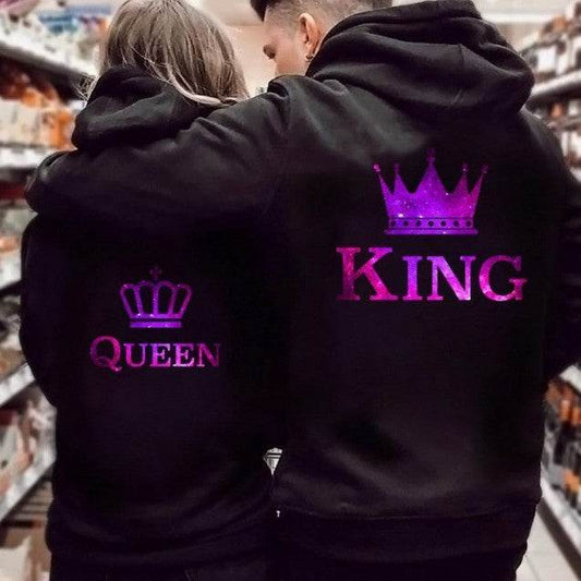 Women Hoodies King Queen Printed Sweatshirt Lovers - Mubimart