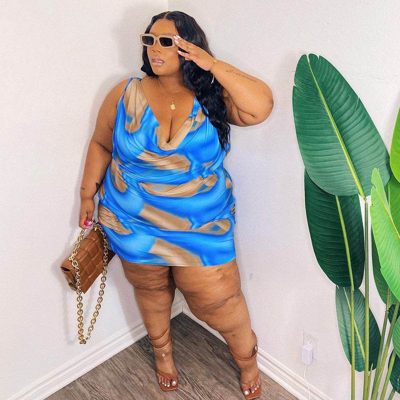 Summer Casual Printed Loose Plus Size Dress - Mubimart