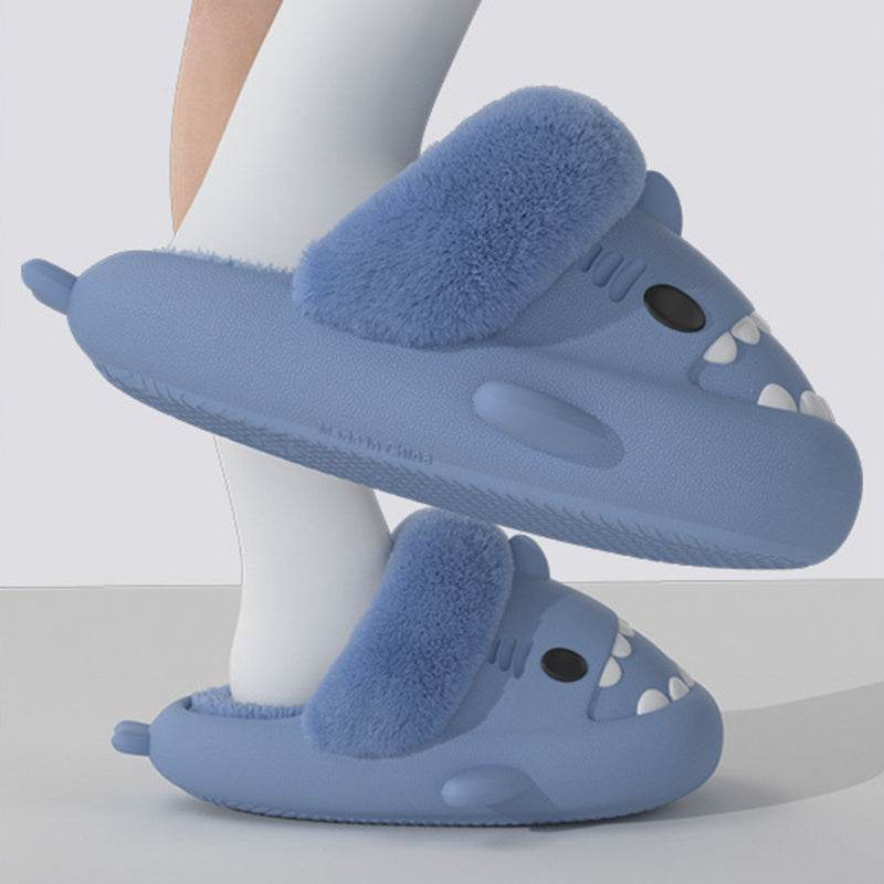 Winter Shark Slippers Detachable Warm Fuzzy Slippers Bedroom House Shoes Women - Mubimart