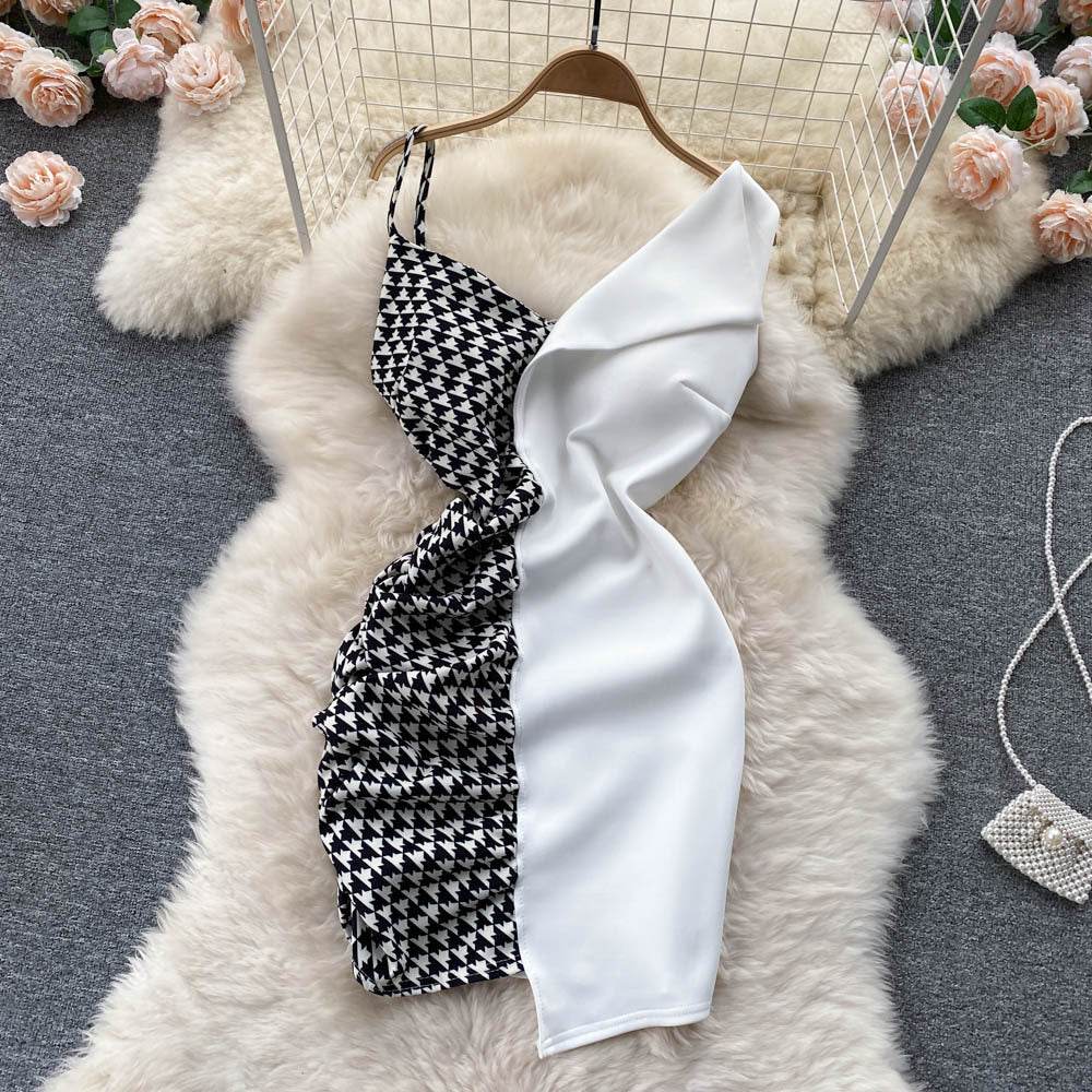 Contrast Panel Chic Slip Dress - Mubimart