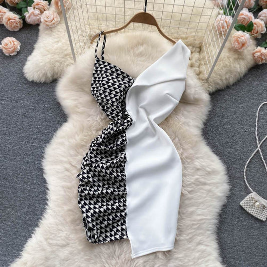 Contrast Panel Chic Slip Dress - Mubimart