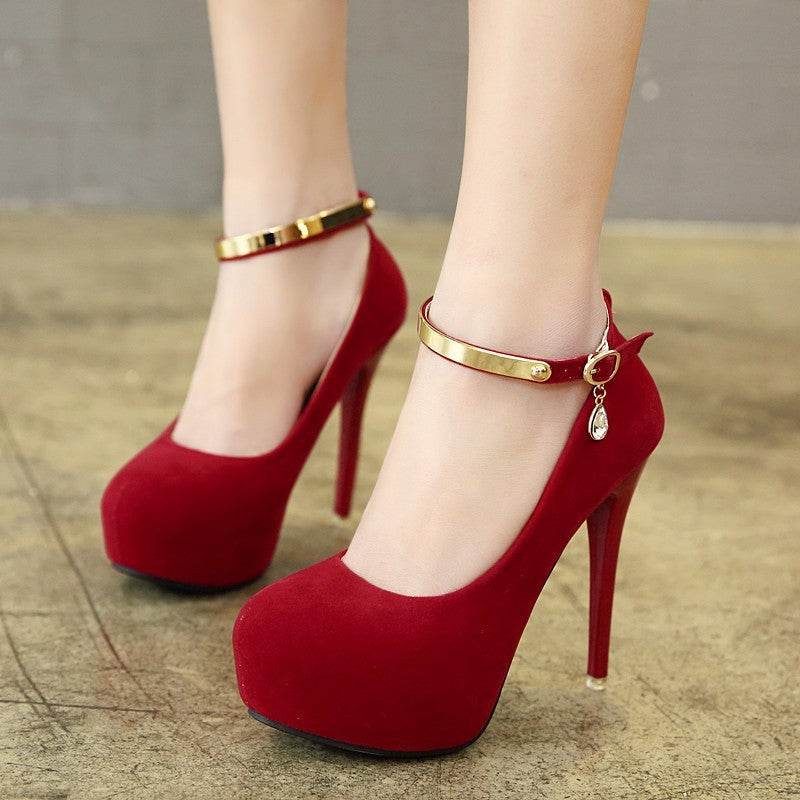 Pumps Shoes Woman Pumps Metal Ankle Strap Wedding Party - Mubimart