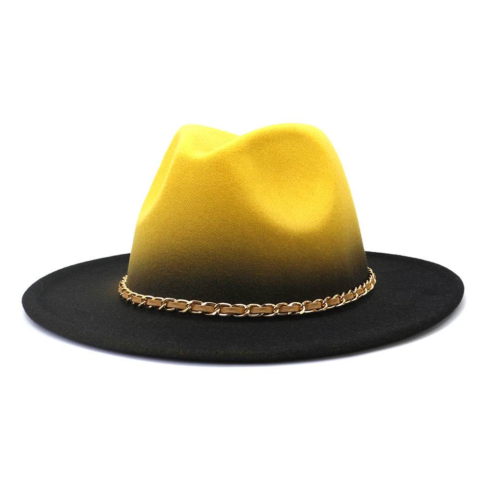 Painted Woolen Fedora British Ladies Broad-brimmed Hat - Mubimart