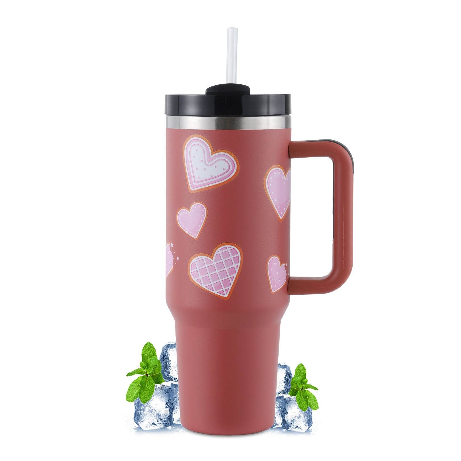 40oz Straw Coffee Mug With Handle Portable Car Stainless Steel Water Bottle Large Capacity Travel Bisphenol A Free Mug - Mubimart