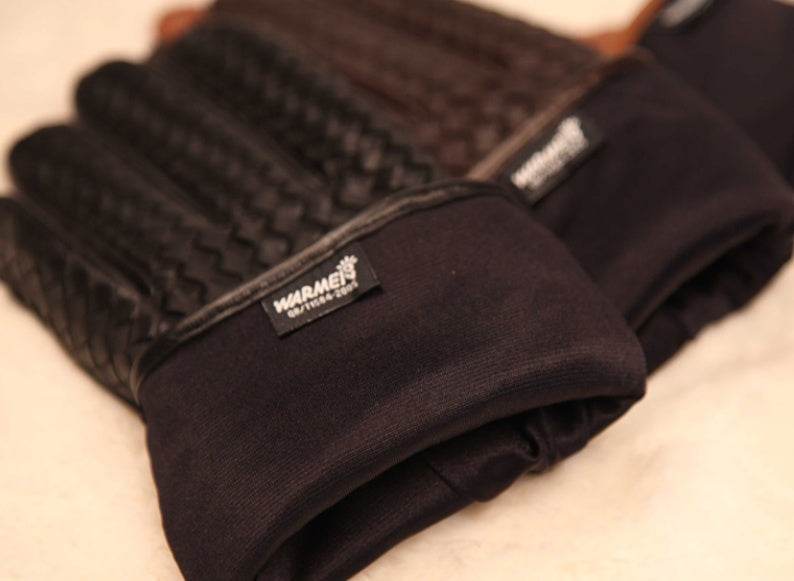 Autumn And Winter Leather Mens Woven Thin Gloves - Mubimart