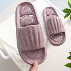 Summer Solid Color Stripe Slippers Non-slip Floor Bathroom Slipper Indoor House Shoes For Men Women Couples - Mubimart - Womens Slipper 