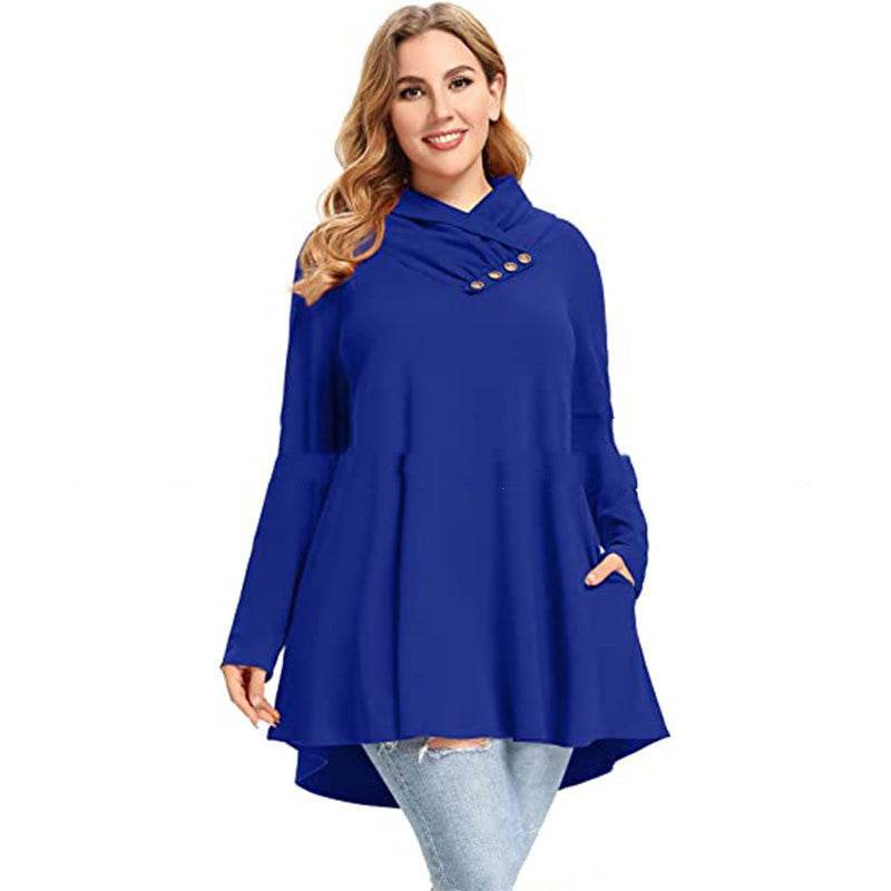 Women's Crinkle Collar Plus Size Top Long Sleeve Tunic - Mubimart