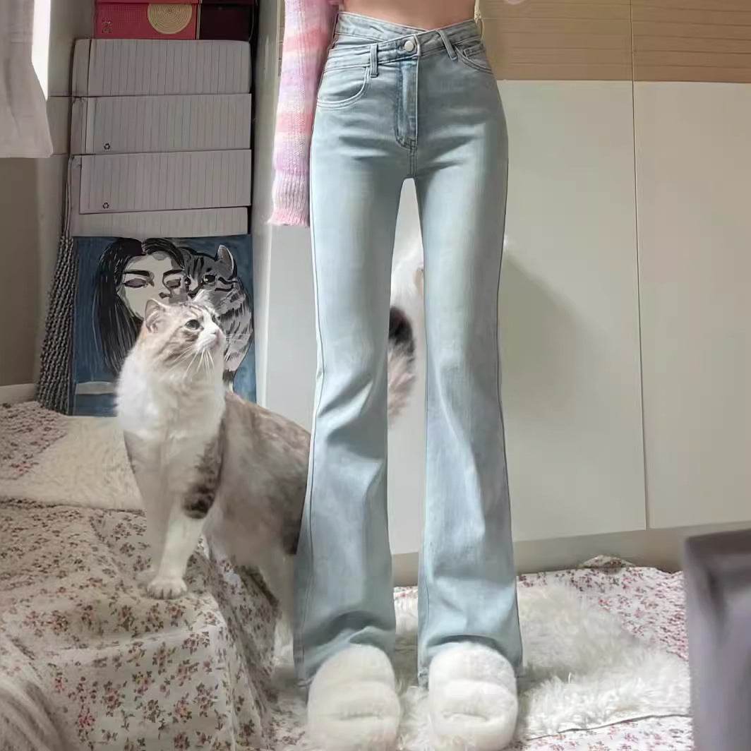 Women's Light-colored High Waist Bootcut Jeans - Mubimart