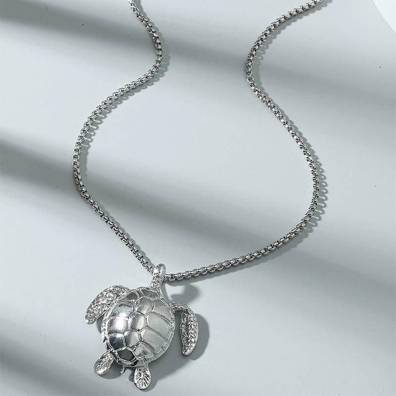 Silver Sea Turtle Men Necklace - Mubimart