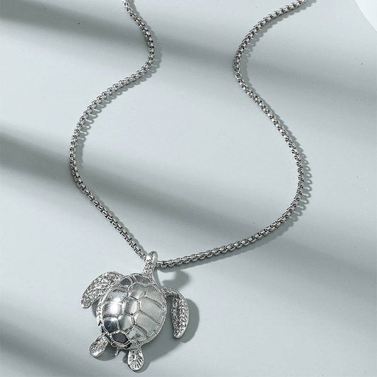 Silver Sea Turtle Men Necklace - Mubimart