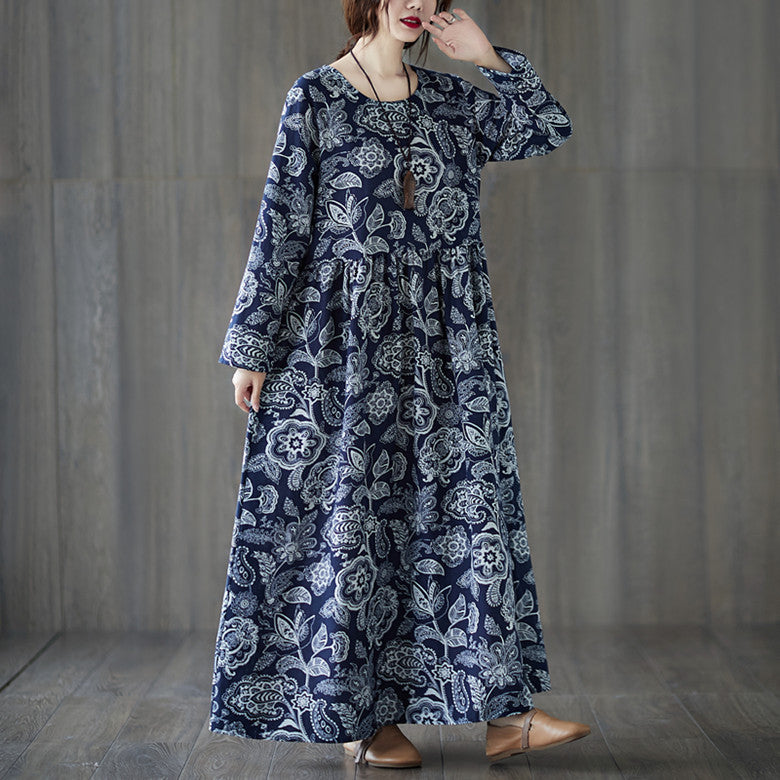 Plus Size Oversized Print Long-sleeve Dress Women - Mubimart - Women Plus Size Dress 