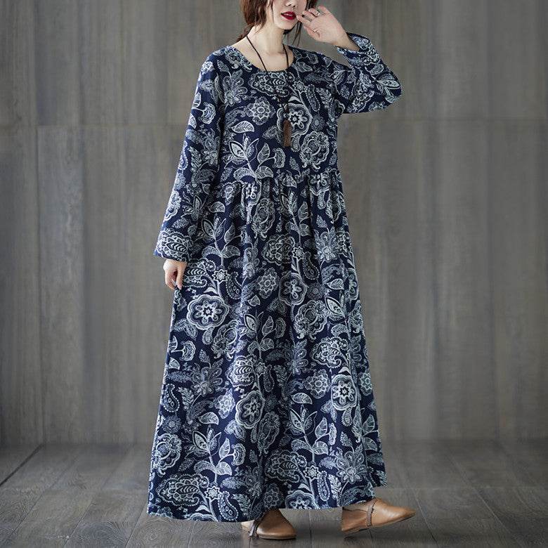 Plus Size Oversized Print Long-sleeve Dress Women - Mubimart