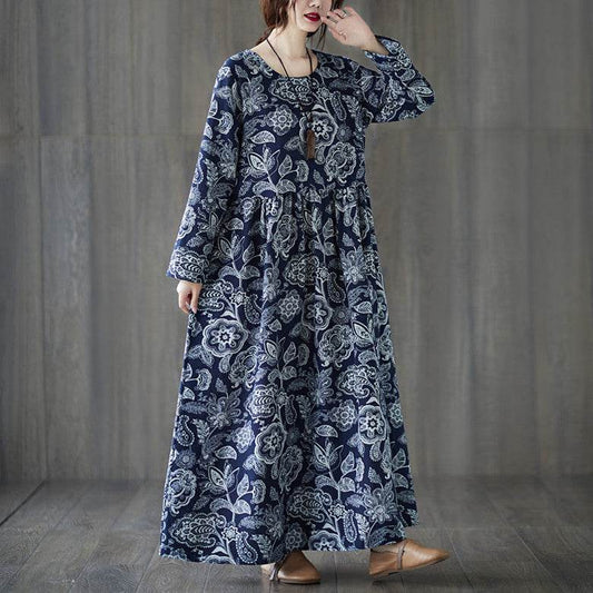 Plus Size Oversized Print Long-sleeve Dress Women - Mubimart