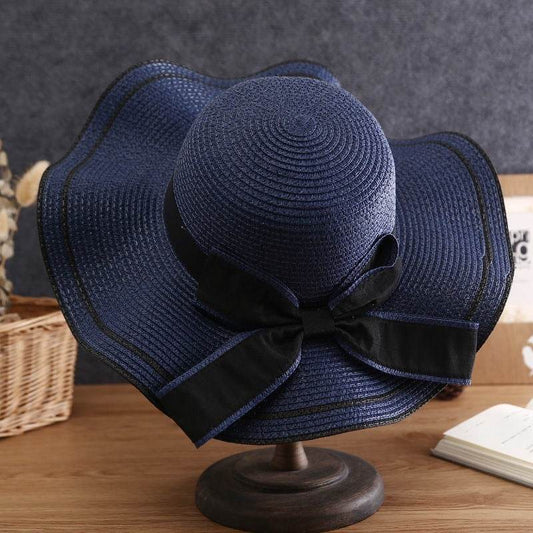 Summer Sun Hat Women Straw Hats Sunshade Panama Fashion Bow Beach Hat Foldable Travel Caps - Mubimart