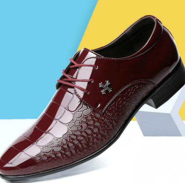 Shiny Lace-Up Single Shoes Fashion Dress Shoes - Mubimart