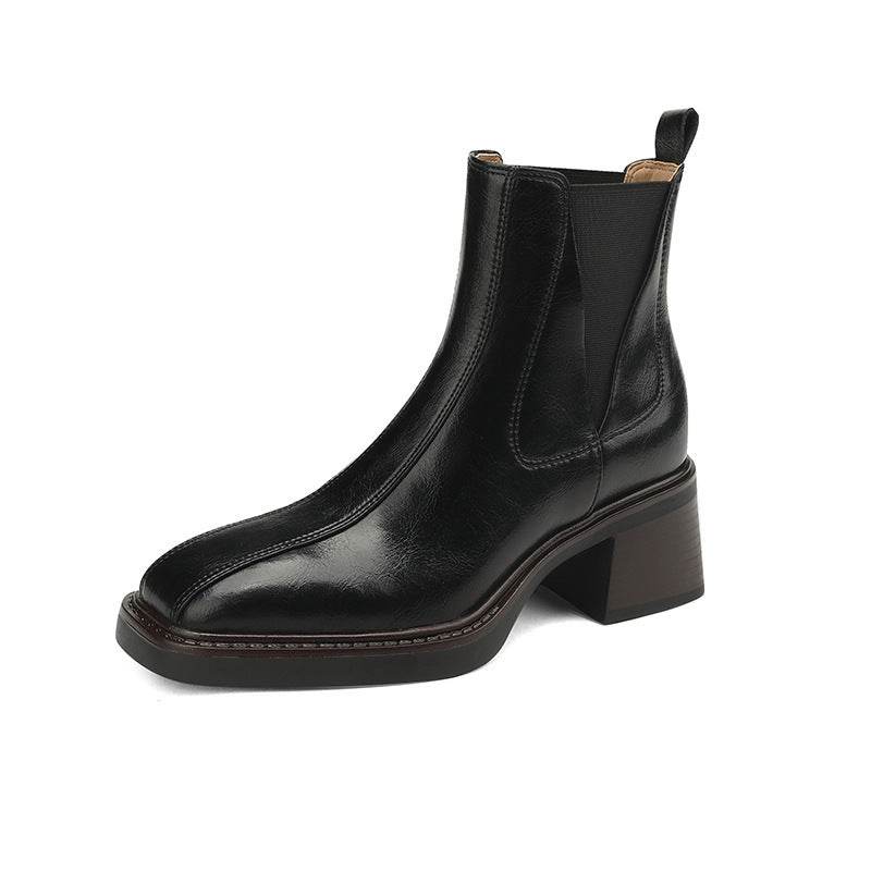 Fashionable Chunky Heel Square Toe Martin Boots - Mubimart