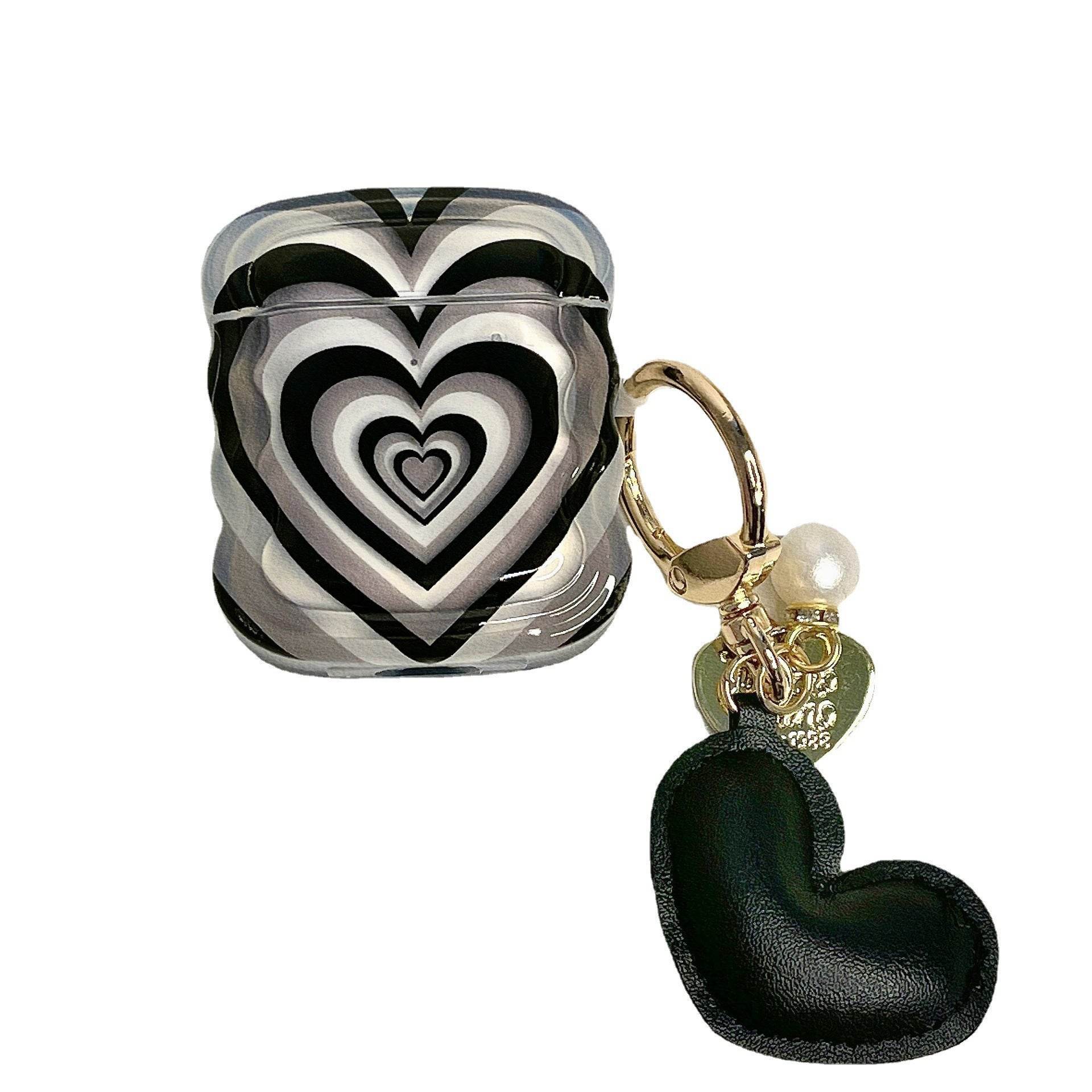 Black Stacked Heart Earphone Case - Mubimart