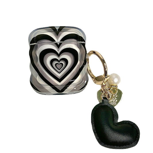 Black Stacked Heart Earphone Case - Mubimart