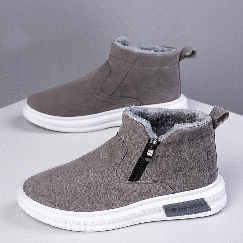 Fashion Snow Boots For Men Winter Warm Flat Cotton Plush Shoes With Side Zipper Casual Daily Fleece Ankle Boot - Mubimart
