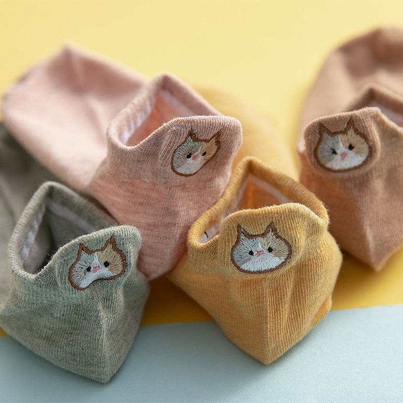Socks Women's Socks Low Top Shallow Mouth Cotton Cute Japanese Style Cartoon Three-dimensional Heel Cat Boat Socks Spring And Summer Isn Fashion - Mubimart