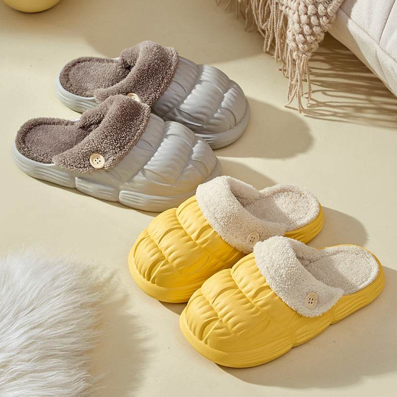 Removable Fluffy Shoes Warm Fuzzy Slippers Waterproof Non-Slip Indoor House Shoes For Women Men - Mubimart